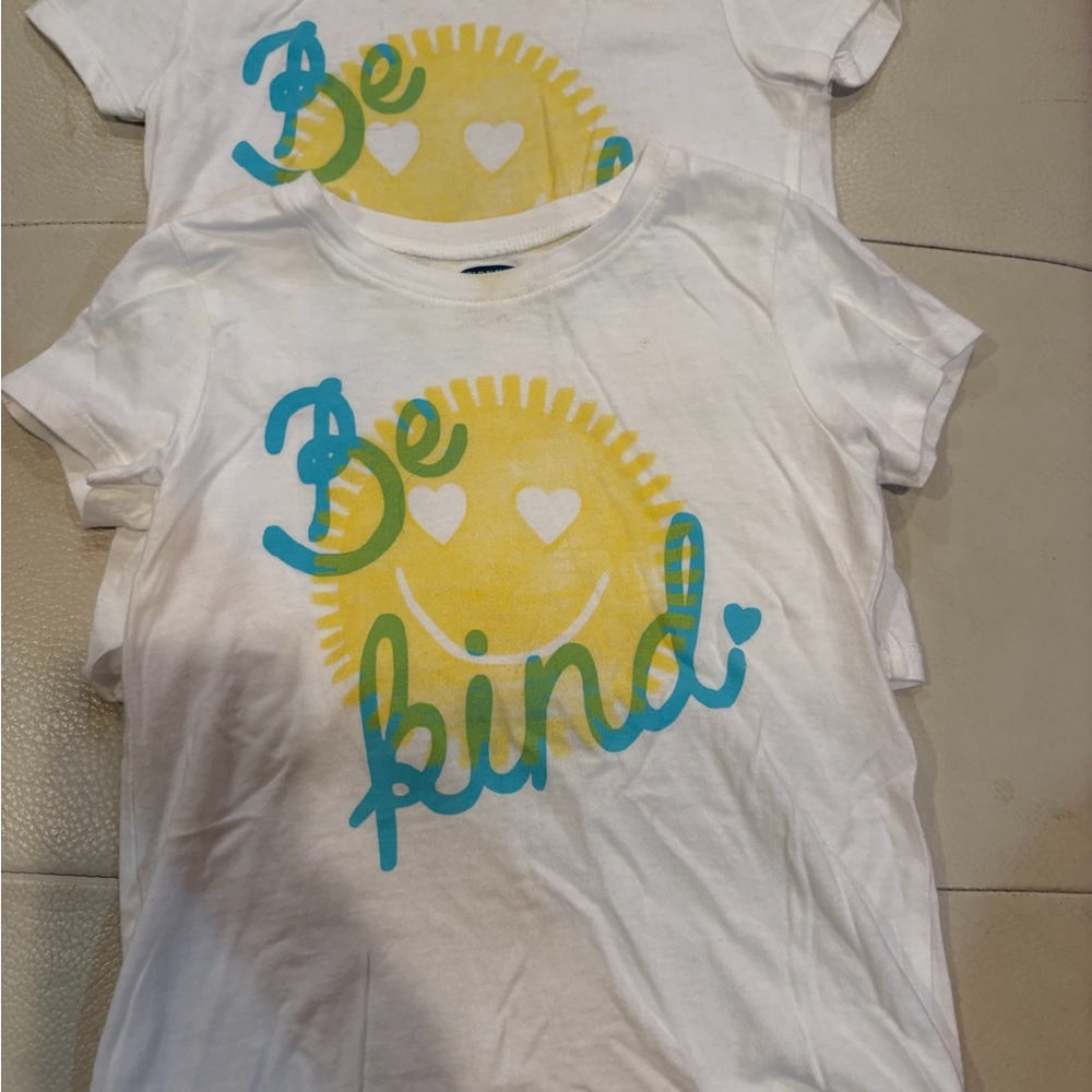 Old Navy White and Blue Kids Tee with Smiley- set a two for twin girls